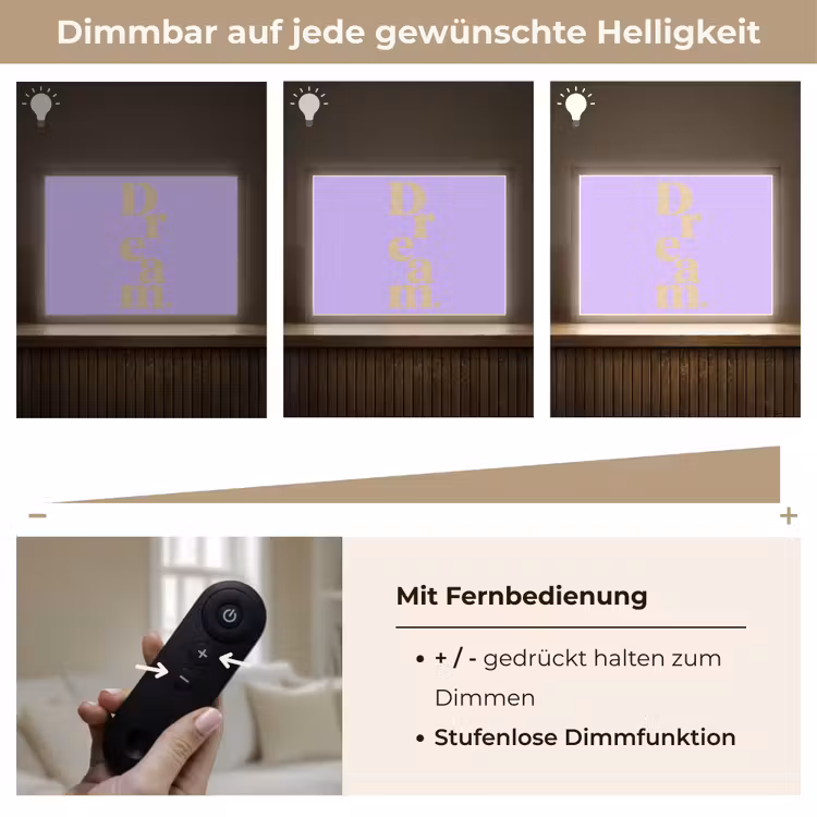 Dream - Paars - Typografisch Light Box met batterij (Wandlamp) middel -USP_dimbaarDE