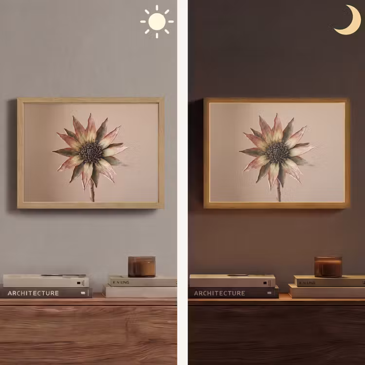 Droogbloem - Protea - Vintage - Beige - Rustiek Light Box met batterij (Wandlamp) middel -sfeer3