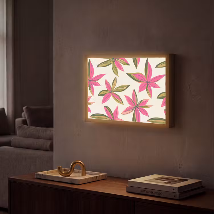Tropisch - Bloem - Roze Light Box met batterij (Wandlamp) middel 907 -sfeer1