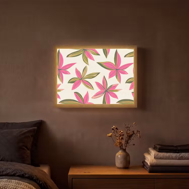 Tropisch - Bloem - Roze Light Box met batterij (Wandlamp) middel 907 -sfeer4