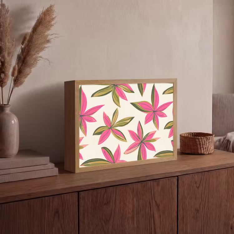 Tropisch - Bloem - Roze Light Box met batterij (Wandlamp) middel 907 -sfeer2