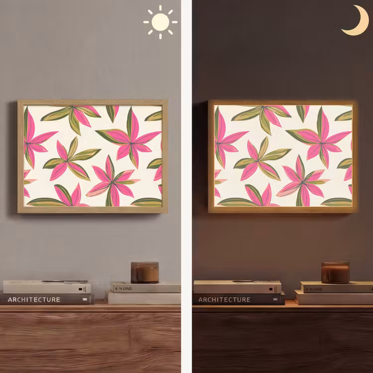 Tropisch - Bloem - Roze Light Box met batterij (Wandlamp) middel 907 -sfeer3