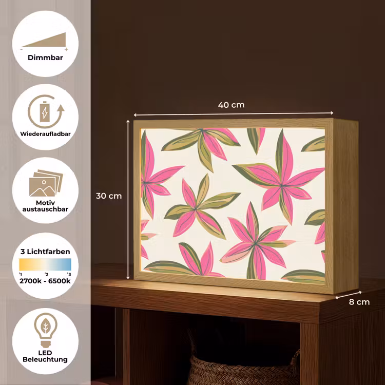 Tropisch - Bloem - Roze Light Box met batterij (Wandlamp) middel 907 -USP_websiteoverzichtDE