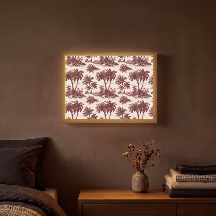 Tropisch - Geometrisch - Bordeauxrood Light Box met batterij (Wandlamp) middel 907 -sfeer4