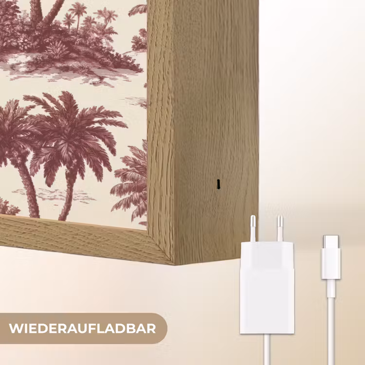 Tropisch - Geometrisch - Bordeauxrood Light Box met batterij (Wandlamp) middel 907 -USP_websiteoplaadbaarDE