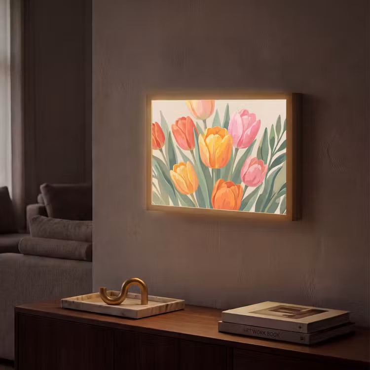 Tulpen - Abstract - Kleurrijk Light Box met batterij (Wandlamp) middel -sfeer1