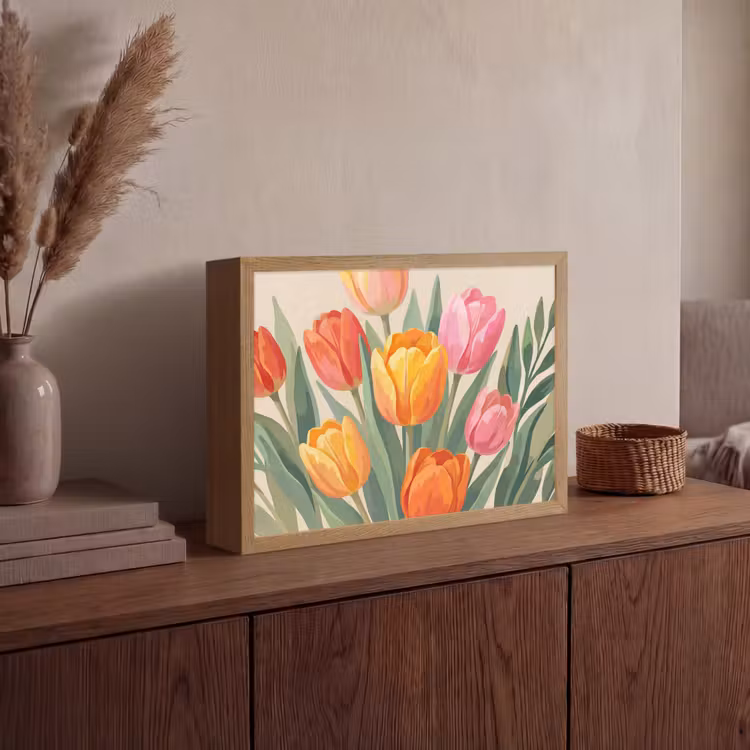 Tulpen - Abstract - Kleurrijk Light Box met batterij (Wandlamp) middel -sfeer2