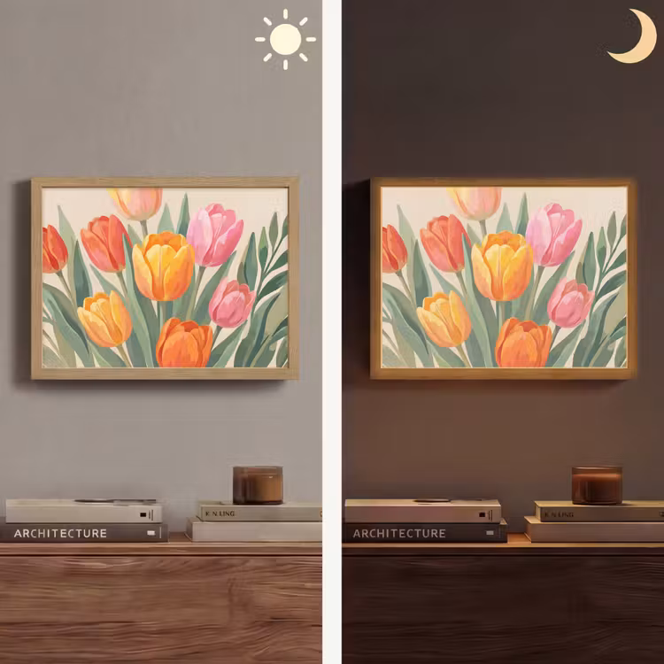 Tulpen - Abstract - Kleurrijk Light Box met batterij (Wandlamp) middel -sfeer3