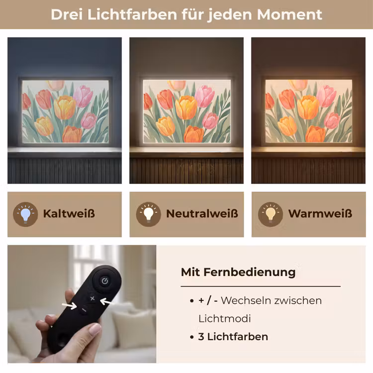 Tulpen - Abstract - Kleurrijk Light Box met batterij (Wandlamp) middel -USP_lichtkleurDE