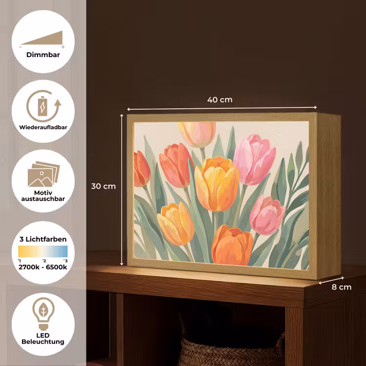 Tulpen - Abstract - Kleurrijk Light Box met batterij (Wandlamp) middel -USP_websiteoverzichtDE