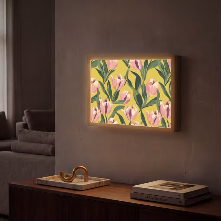 Tulpen - Botanisch - Geel Light Box met batterij (Wandlamp) middel 907 -sfeer1