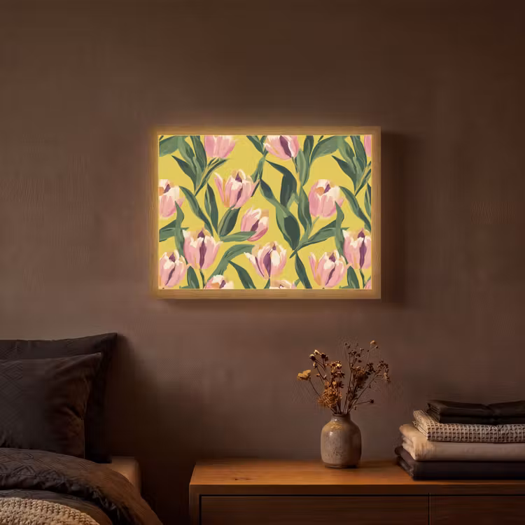Tulpen - Botanisch - Geel Light Box met batterij (Wandlamp) middel 907 -sfeer4