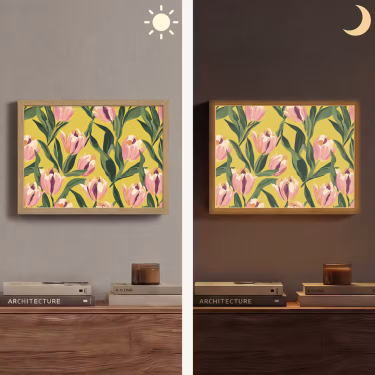 Tulpen - Botanisch - Geel Light Box met batterij (Wandlamp) middel 907 -sfeer3