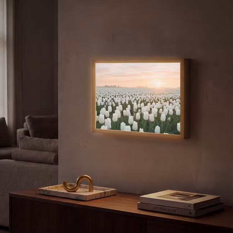 Tulpen - Landschap - Wit Light Box met batterij (Wandlamp) middel -sfeer1