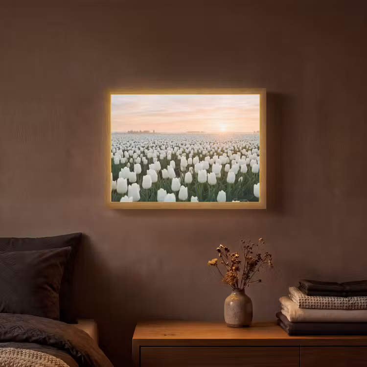 Tulpen - Landschap - Wit Light Box met batterij (Wandlamp) middel -sfeer4