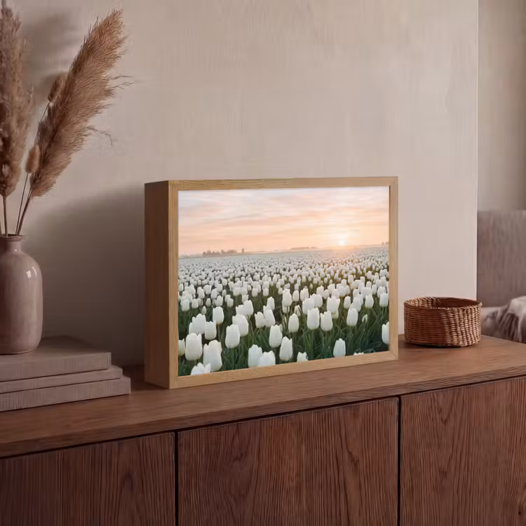 Tulpen - Landschap - Wit Light Box met batterij (Wandlamp) middel -sfeer2