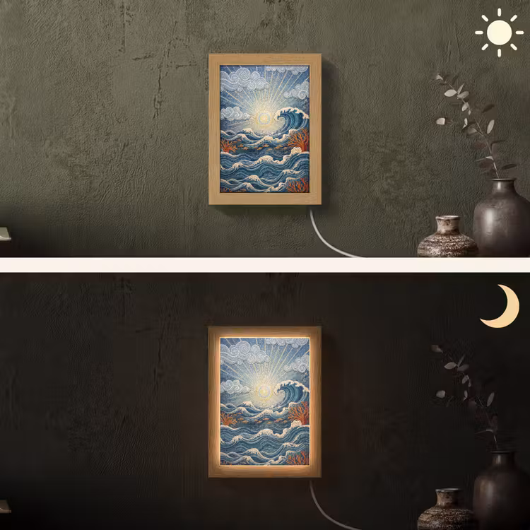 Onderwater - Koraal - Vis - Natuur - Kunst Light Box met kabel (Wandlamp) klein -sfeer3