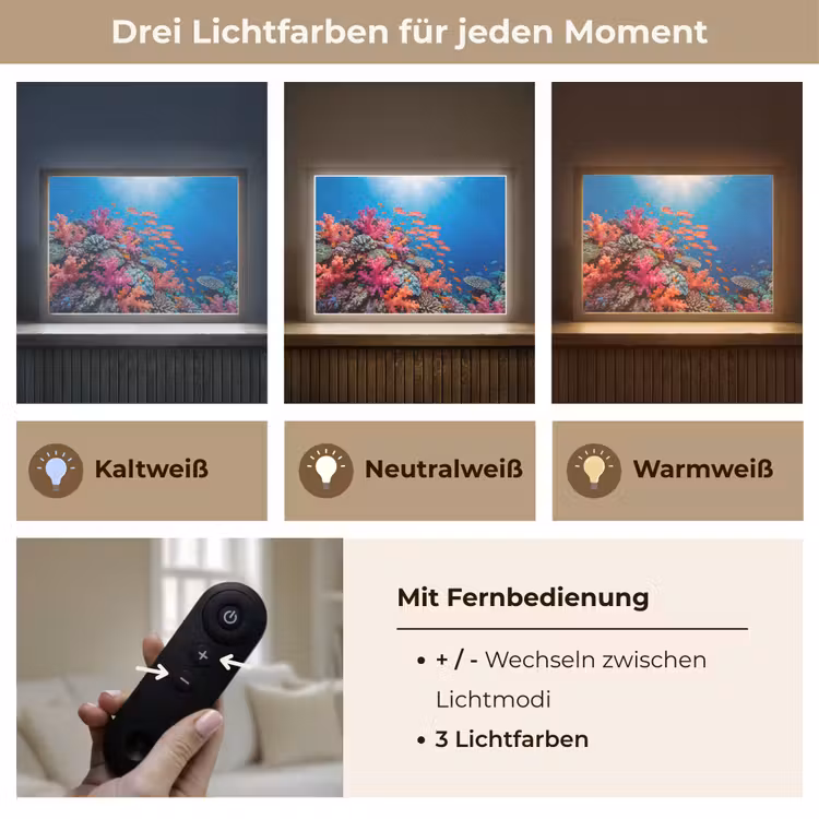 Onderwater - Koraalrif - Vissen - Oceaan - Natuur Light Box met batterij (Wandlamp) middel -USP_lichtkleurDE
