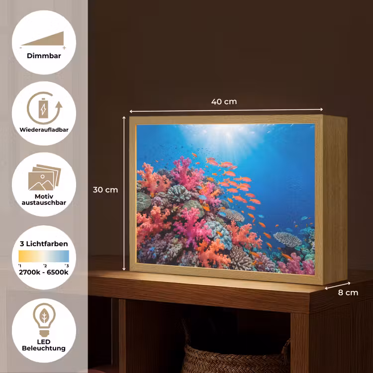 Onderwater - Koraalrif - Vissen - Oceaan - Natuur Light Box met batterij (Wandlamp) middel -USP_websiteoverzichtDE