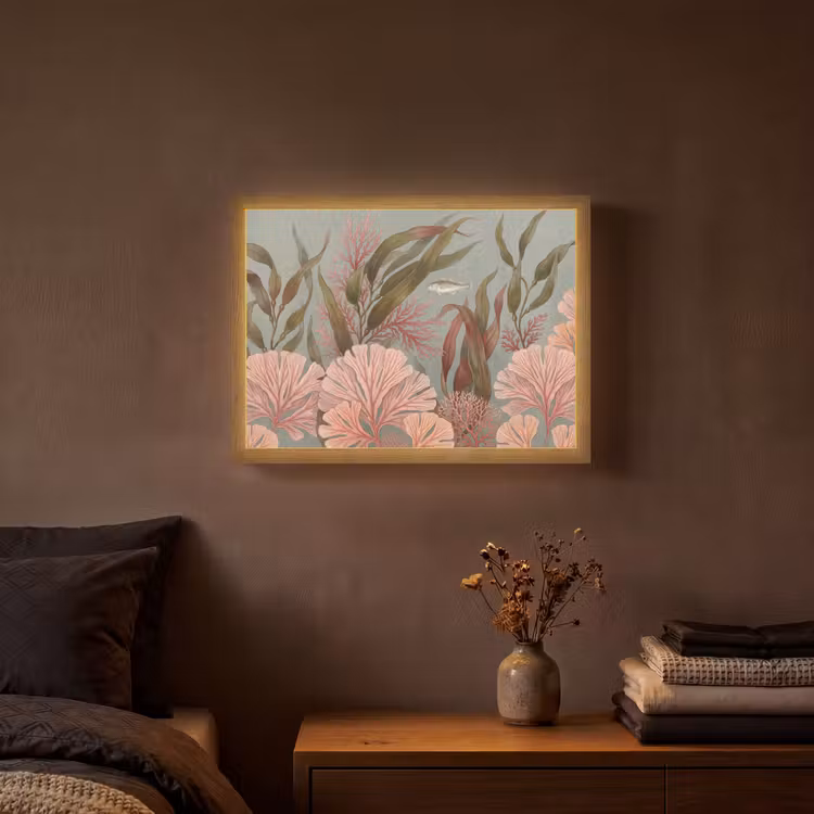 Onderwater - Planten - Vis - Vintage - Groen Light Box met batterij (Wandlamp) middel -sfeer4