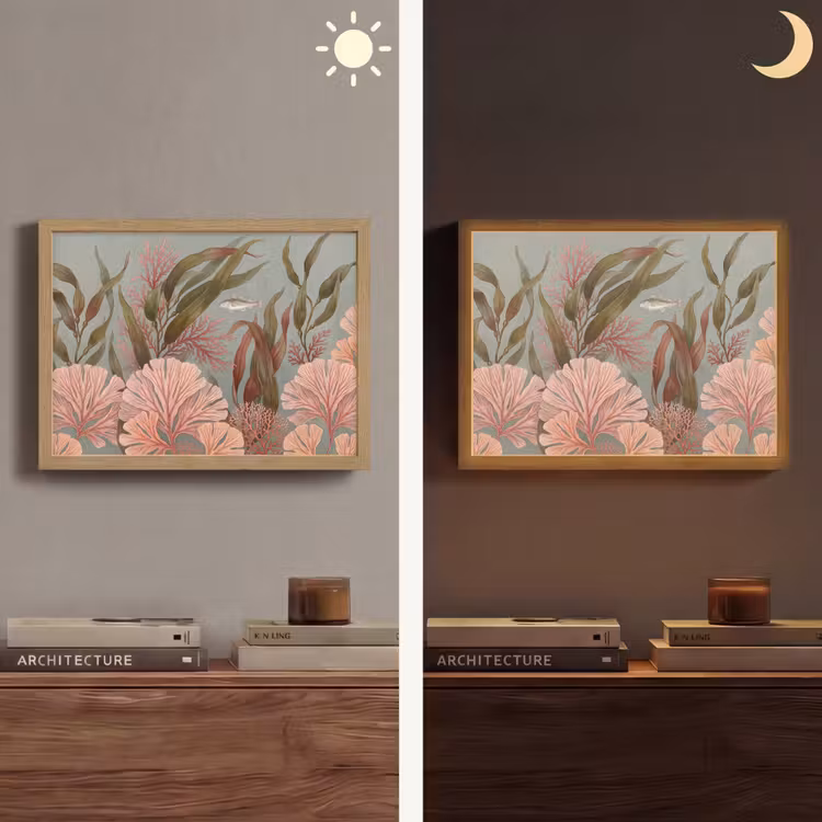 Onderwater - Planten - Vis - Vintage - Groen Light Box met batterij (Wandlamp) middel -sfeer3