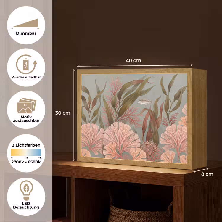 Onderwater - Planten - Vis - Vintage - Groen Light Box met batterij (Wandlamp) middel -USP_websiteoverzichtDE