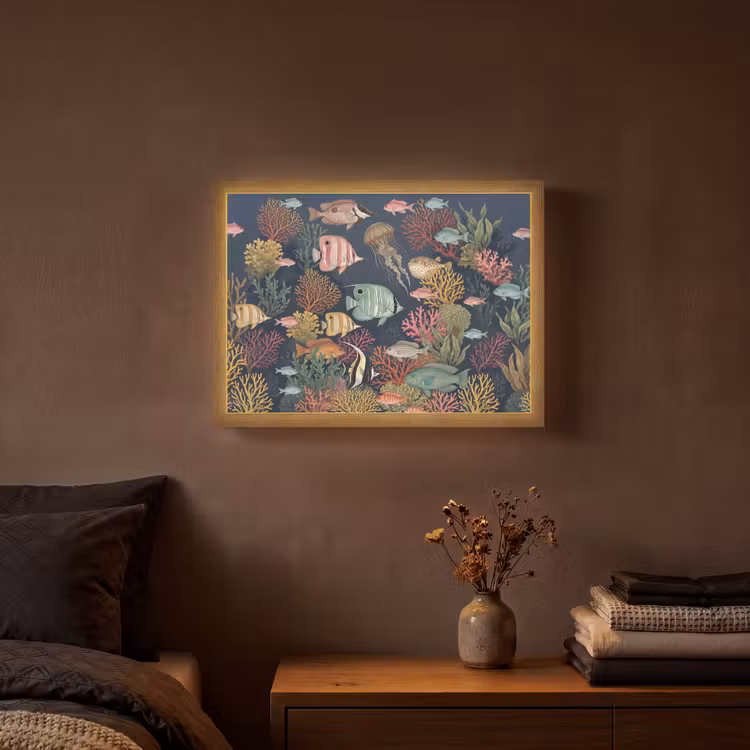 Onderwaterwereld - Vissen - Koraal - Illustratie - Kleurrijk Light Box met batterij (Wandlamp) middel -sfeer4