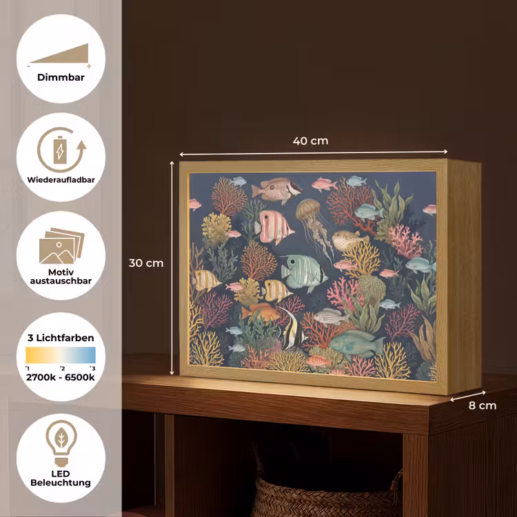 Onderwaterwereld - Vissen - Koraal - Illustratie - Kleurrijk Light Box met batterij (Wandlamp) middel -USP_websiteoverzichtDE