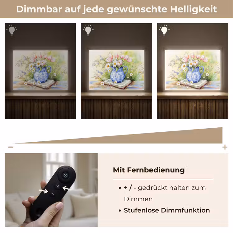 Vaas - Delftsblauw - Madeliefjes Light Box met batterij (Wandlamp) middel -USP_dimbaarDE