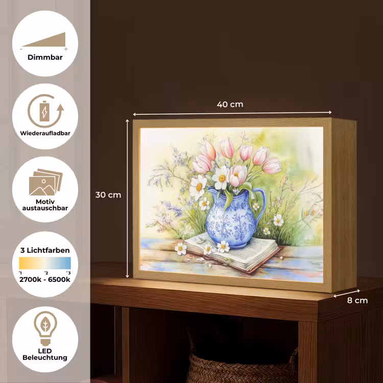 Vaas - Delftsblauw - Madeliefjes Light Box met batterij (Wandlamp) middel -USP_websiteoverzichtDE