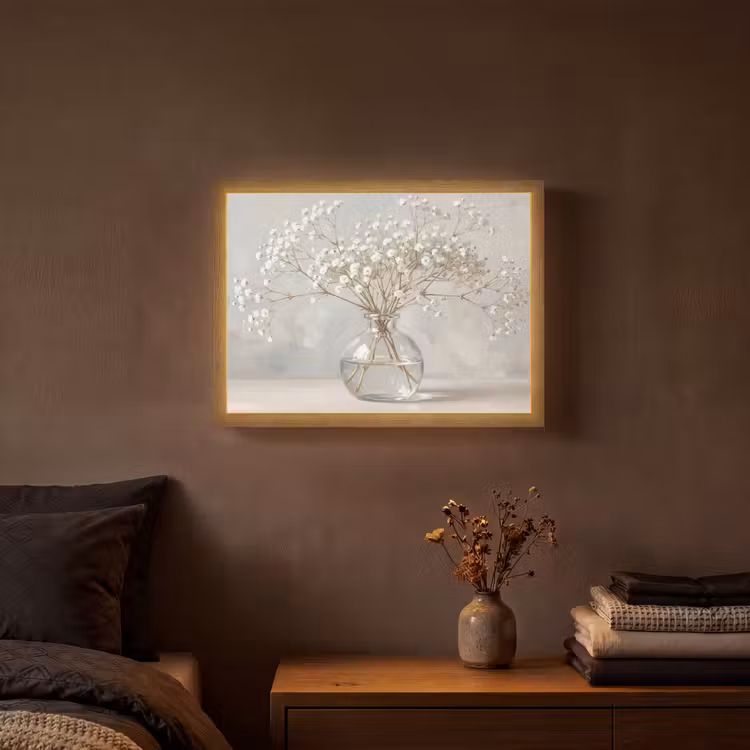 Vaas - Gipskruid - Wit Light Box met batterij (Wandlamp) middel -sfeer4