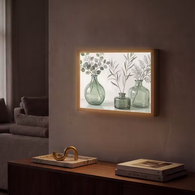 Vazen - Bladeren - Groen Light Box met batterij (Wandlamp) middel -sfeer1