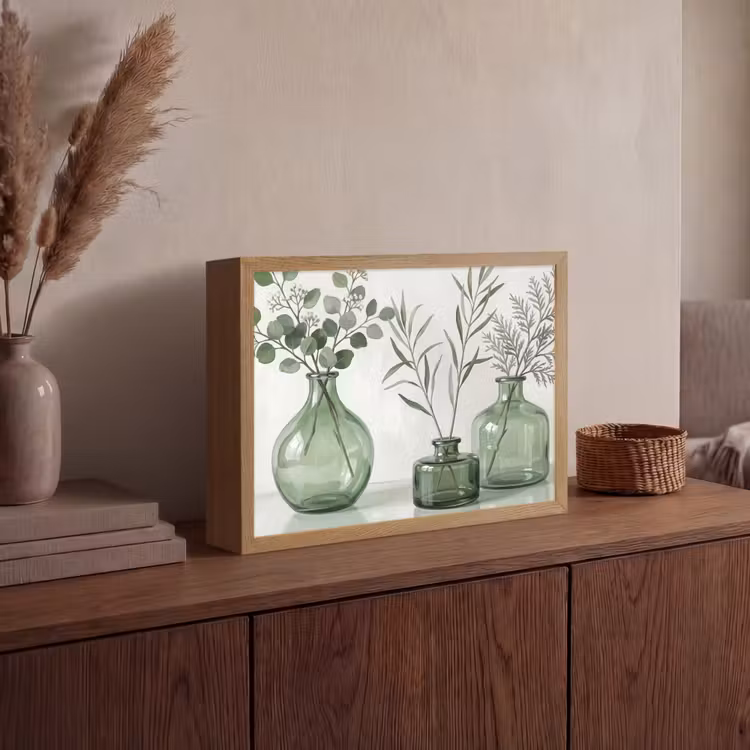 Vazen - Bladeren - Groen Light Box met batterij (Wandlamp) middel -sfeer2