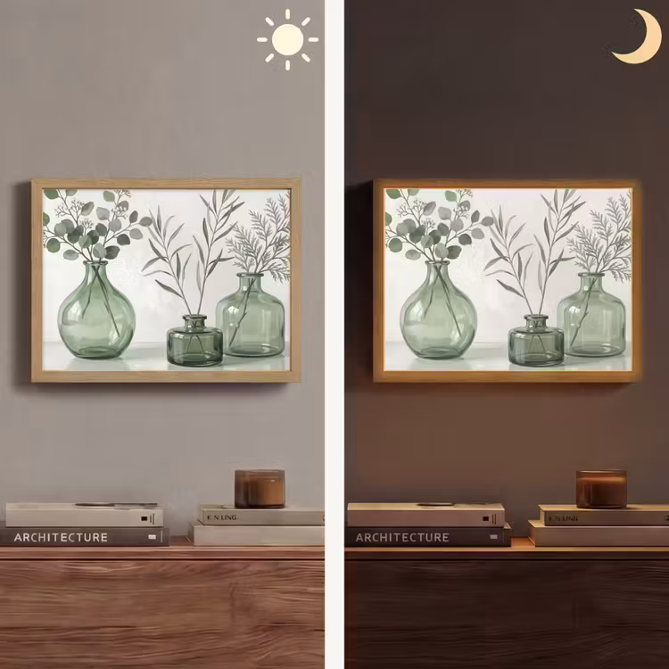 Vazen - Bladeren - Groen Light Box met batterij (Wandlamp) middel -sfeer3