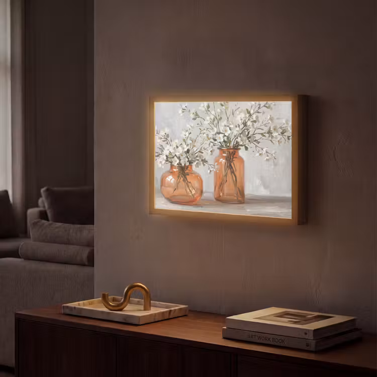 Vazen - Bloemen - Oranje Light Box met batterij (Wandlamp) middel -sfeer1