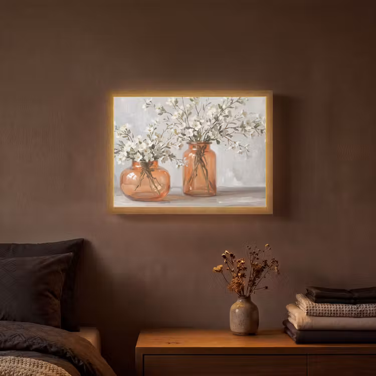 Vazen - Bloemen - Oranje Light Box met batterij (Wandlamp) middel -sfeer4