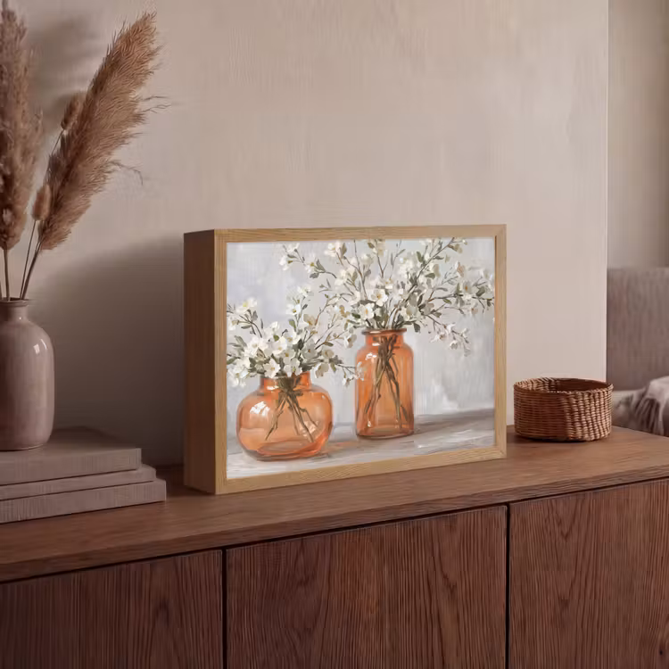 Vazen - Bloemen - Oranje Light Box met batterij (Wandlamp) middel -sfeer2