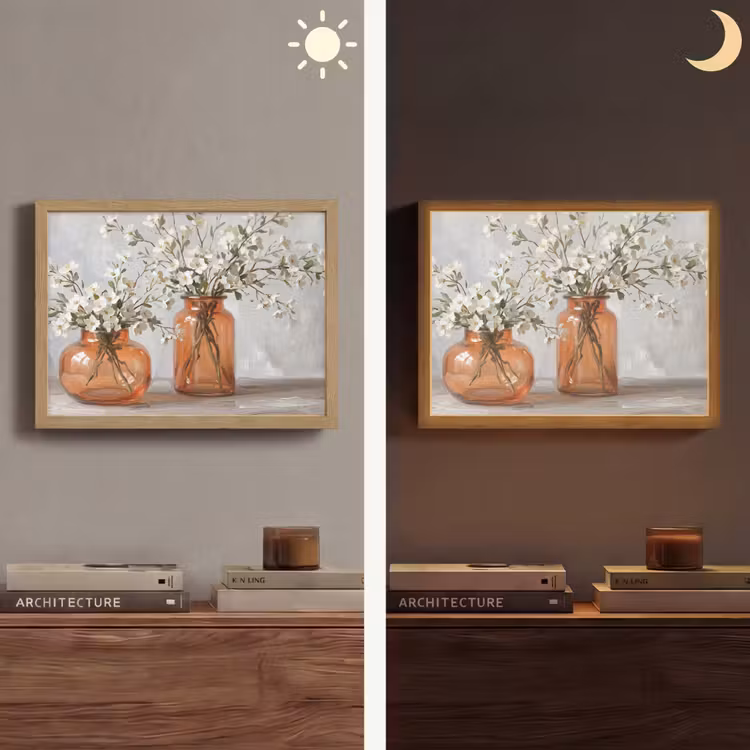 Vazen - Bloemen - Oranje Light Box met batterij (Wandlamp) middel -sfeer3