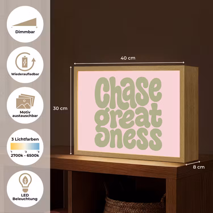 Chase greatness - Groen - Roze - Retro Light Box met batterij (Wandlamp) middel -USP_websiteoverzichtDE