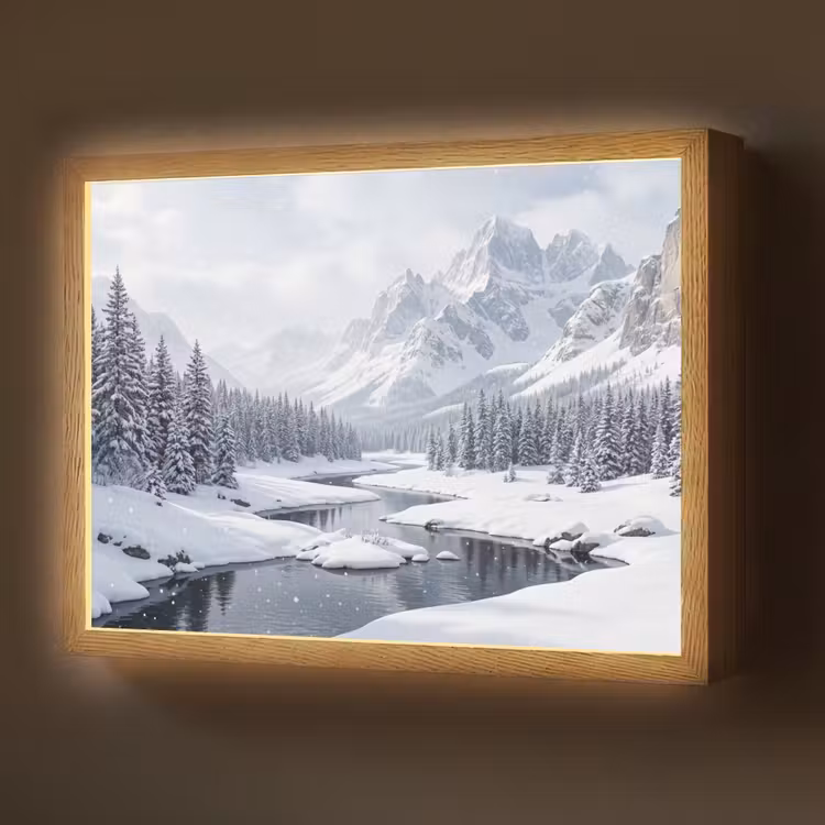 Sneeuwlandschap - Bergen - Rivier - Winter Light Box met batterij (Wandlamp) middel -z3d_website