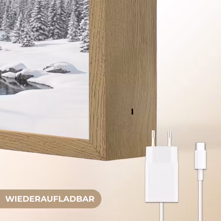 Sneeuwlandschap - Bergen - Rivier - Winter Light Box met batterij (Wandlamp) middel -USP_websiteoplaadbaarDE