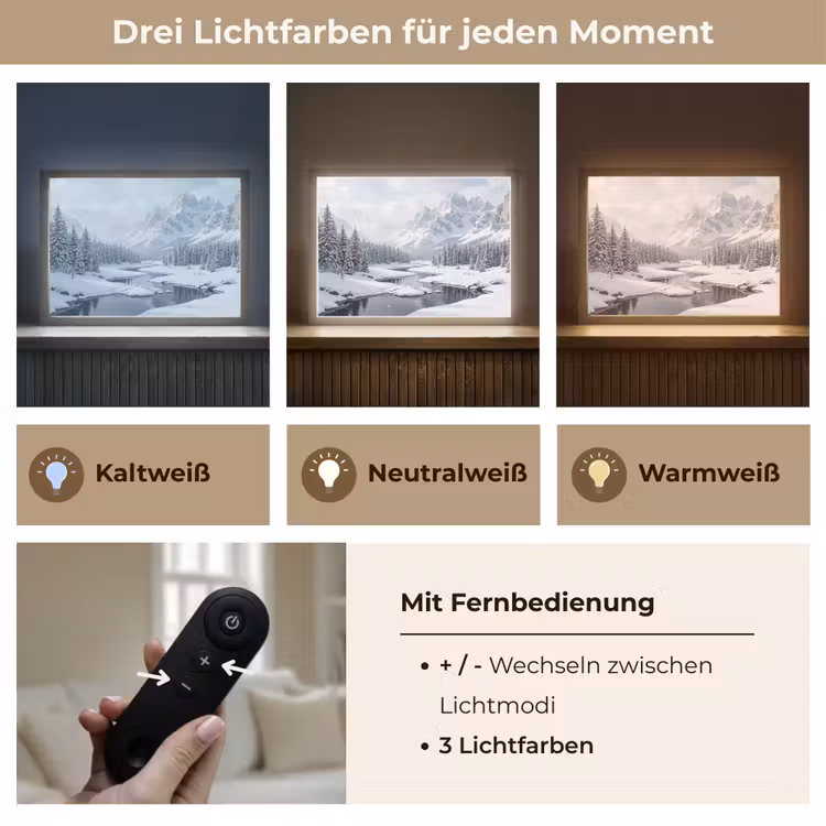 Sneeuwlandschap - Bergen - Rivier - Winter Light Box met batterij (Wandlamp) middel -USP_lichtkleurDE