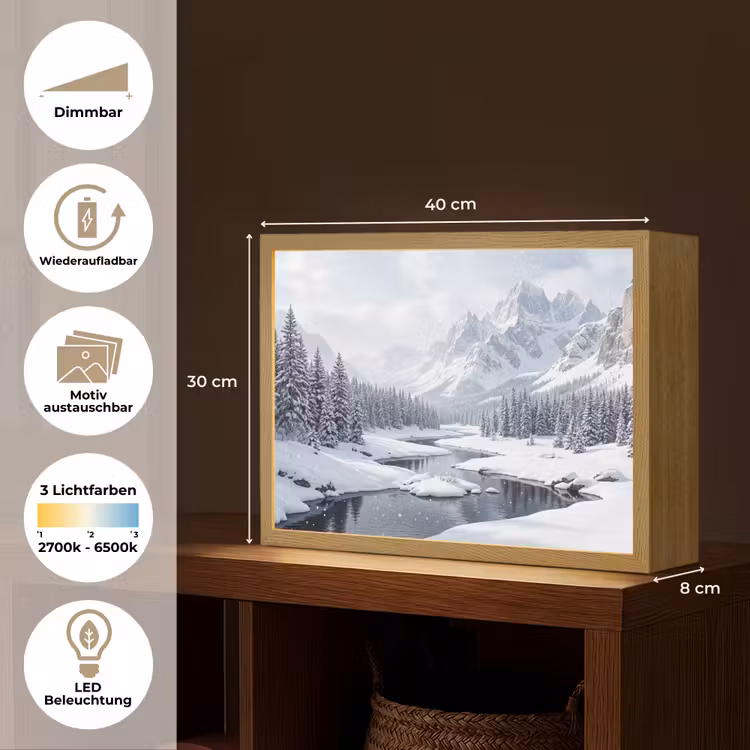 Sneeuwlandschap - Bergen - Rivier - Winter Light Box met batterij (Wandlamp) middel -USP_websiteoverzichtDE