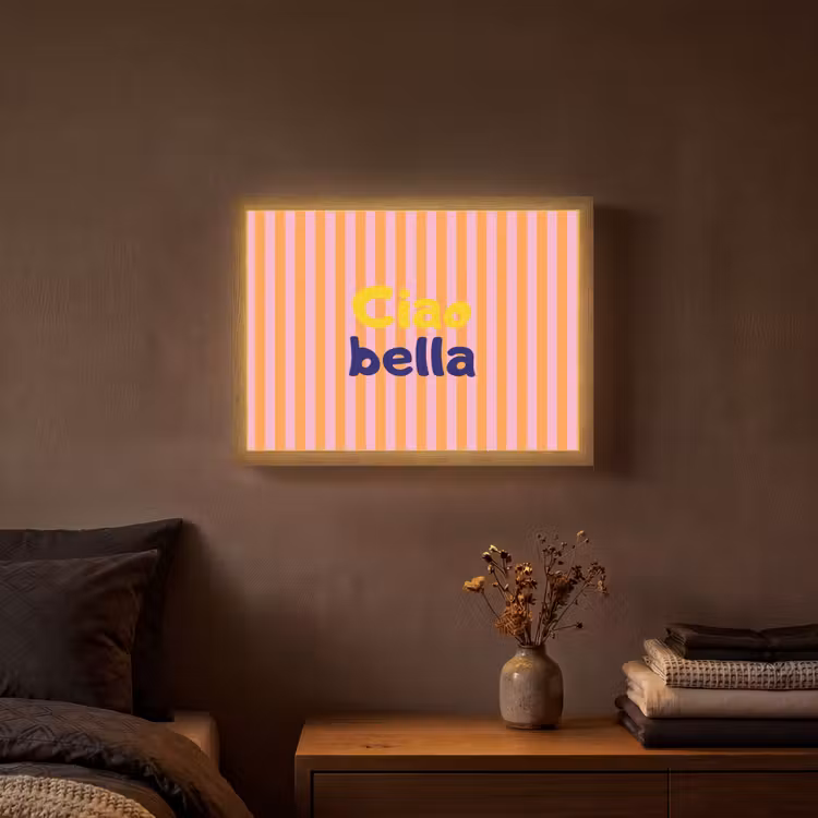 Verticaal - Strepen - Oranje - Ciao bella Light Box met batterij (Wandlamp) middel -sfeer4
