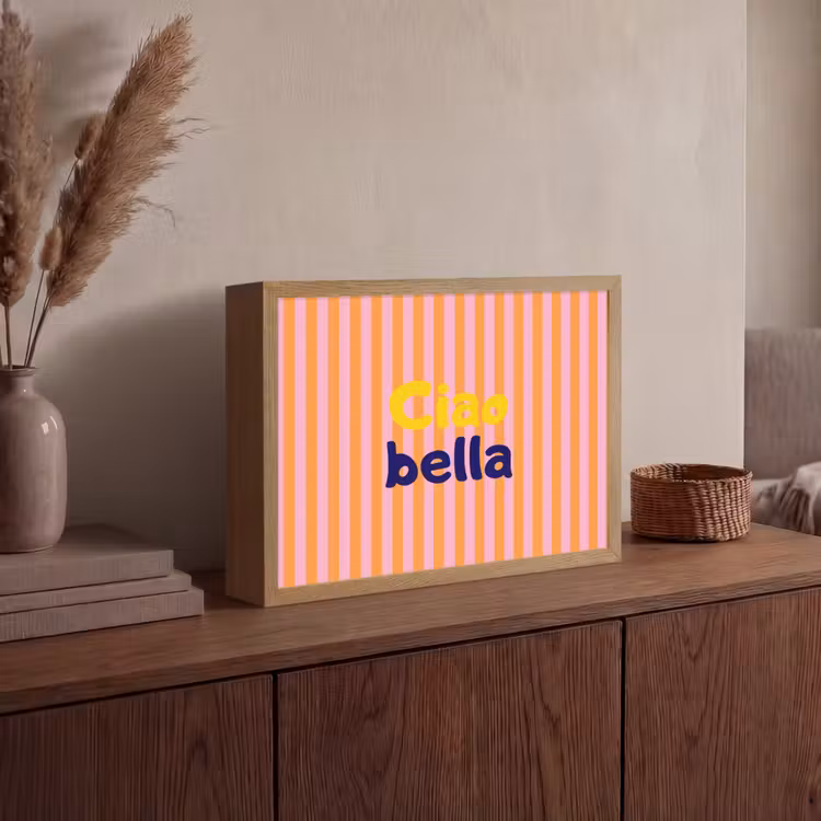 Verticaal - Strepen - Oranje - Ciao bella Light Box met batterij (Wandlamp) middel -sfeer2