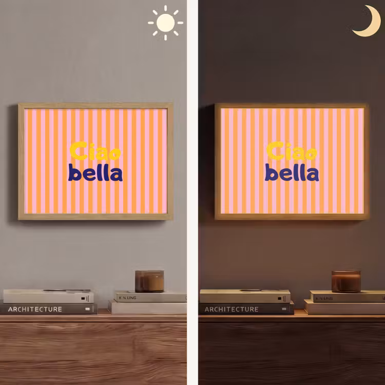 Verticaal - Strepen - Oranje - Ciao bella Light Box met batterij (Wandlamp) middel -sfeer3