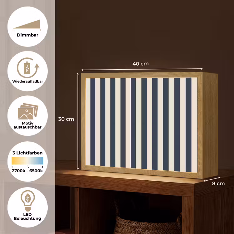 Verticale strepen - Blauw - Crème Light Box met batterij (Wandlamp) middel 907 -USP_websiteoverzichtDE
