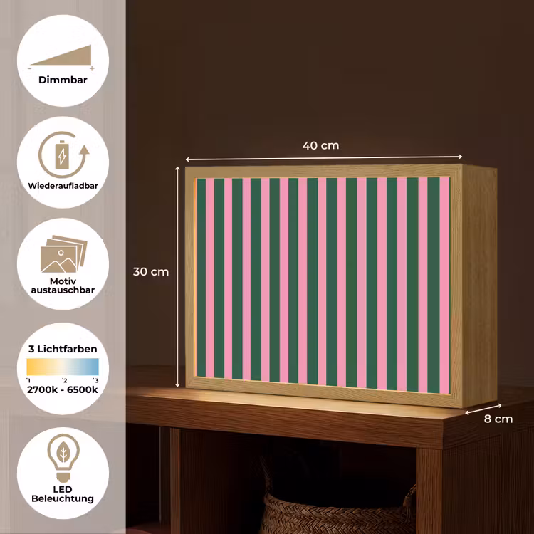 Verticale strepen - Groen - Roze Light Box met batterij (Wandlamp) middel 907 -USP_websiteoverzichtDE