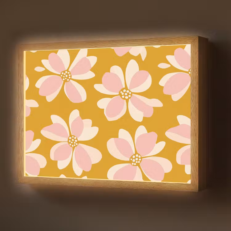 Vintage - Bloemen - Okergeel Light Box met batterij (Wandlamp) middel 907 -z3d_website
