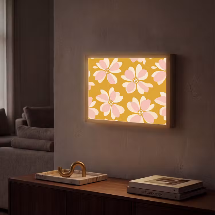 Vintage - Bloemen - Okergeel Light Box met batterij (Wandlamp) middel 907 -sfeer1